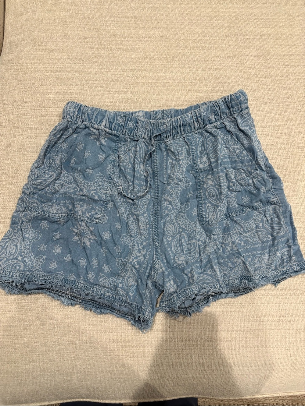 Shoreline Blue Paisley High-Waist Drawstring Shorts